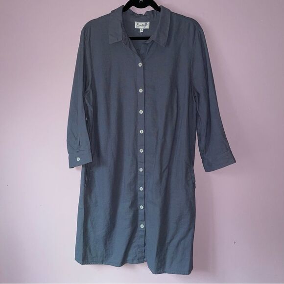 Dresses & Skirts - Everlily Size XL Linen Blend Shirt Dress Blue Button Tiered Collar
